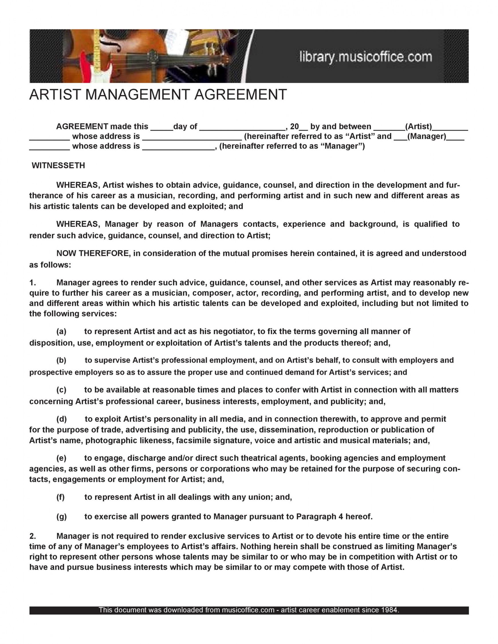 free 50 artist management contract templates ms word  templatelab music management contract template