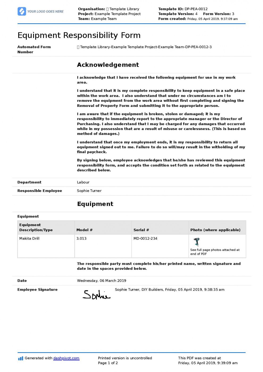 free employee equipment responsibility form free and editable asset management agreement template excel