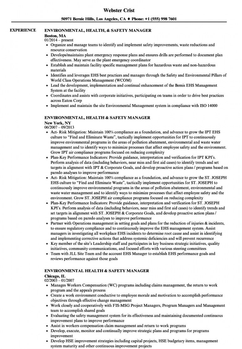 free environmental health &amp; safety manager resume samples environmental health and safety management system template