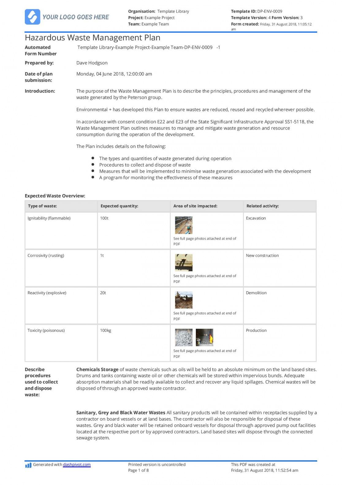 Hazardous Waste Management Plan Template Free And Editable Waste