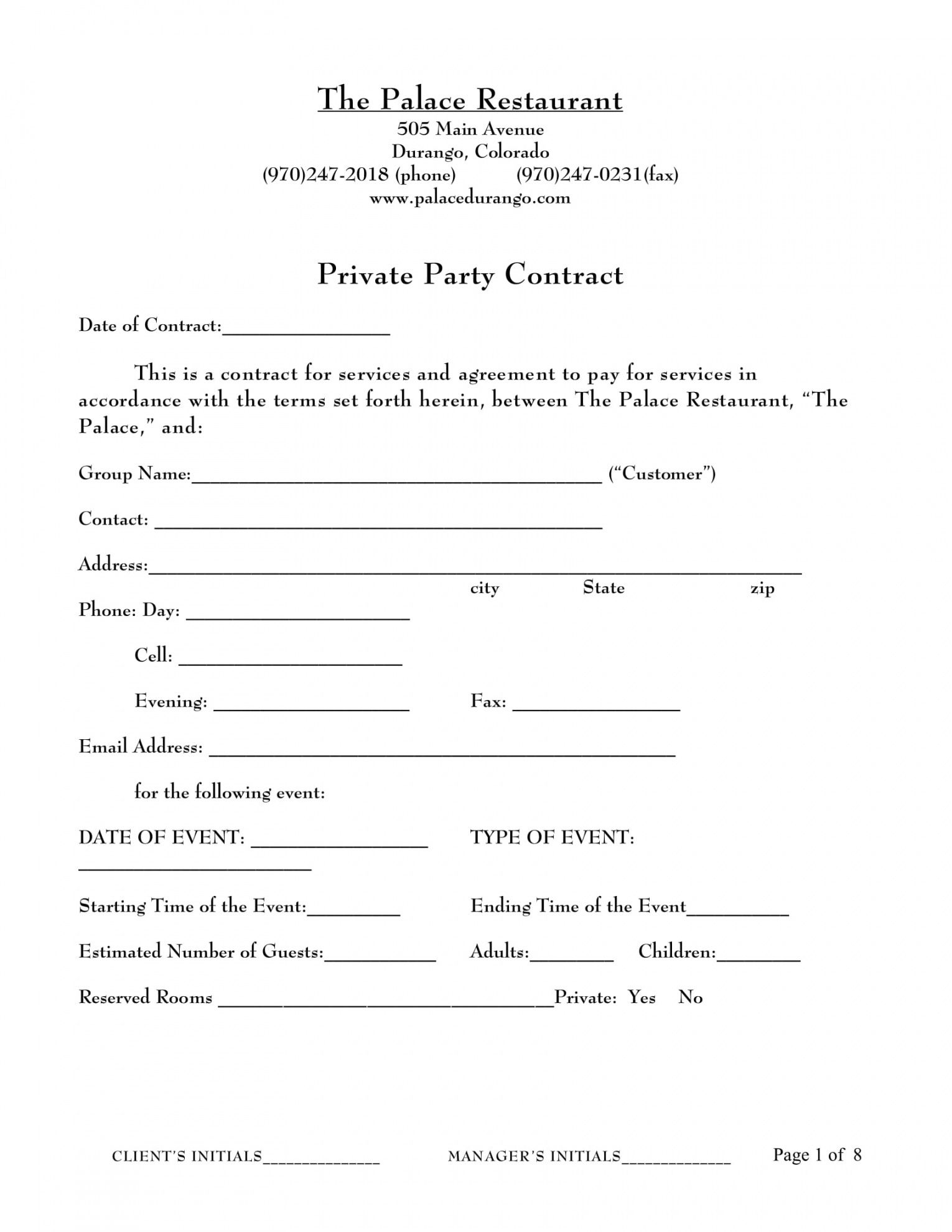 Restaurant Management Contract Template