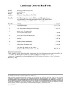 printable landscaping contract sample lawn care and landscape grounds maintenance proposal template doc