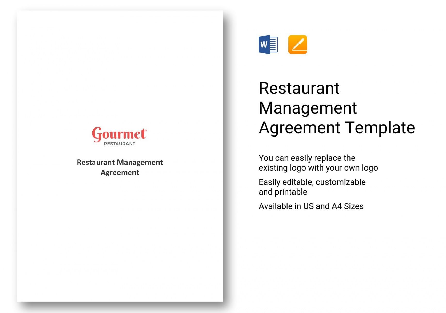 printable restaurant management agreement template in word pages restaurant management contract template pdf