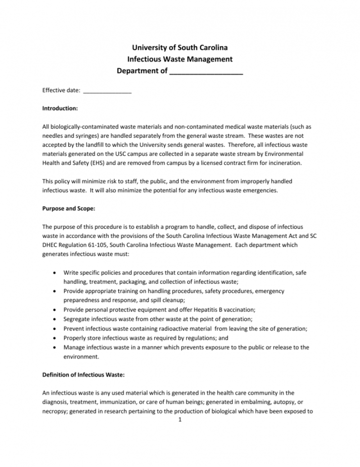 printable usc departmental infectious waste management template waste management contract template doc