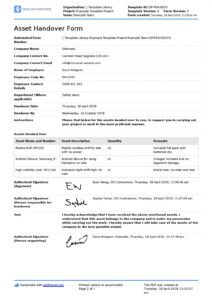 sample asset handover form template easy for employee and company asset management agreement template excel