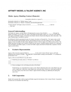editable mother agency modeling contract model management contract template example