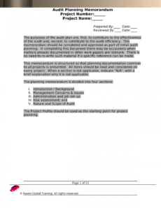 editable sample audit planning memo template free download  aau project management memo template word