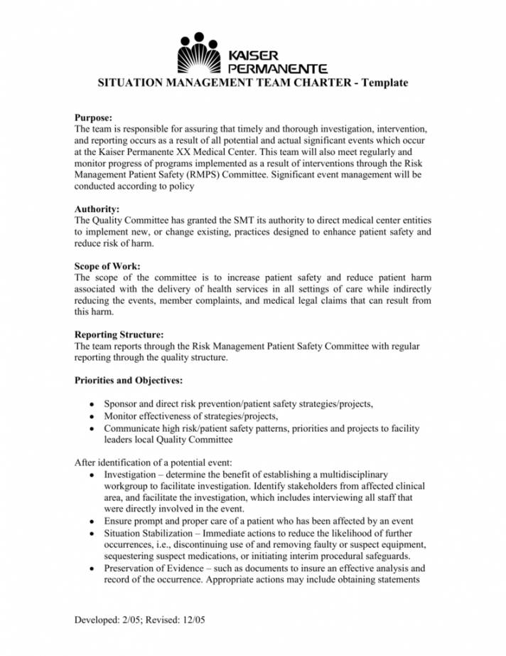 editable situation management team charter risk management committee charter template doc