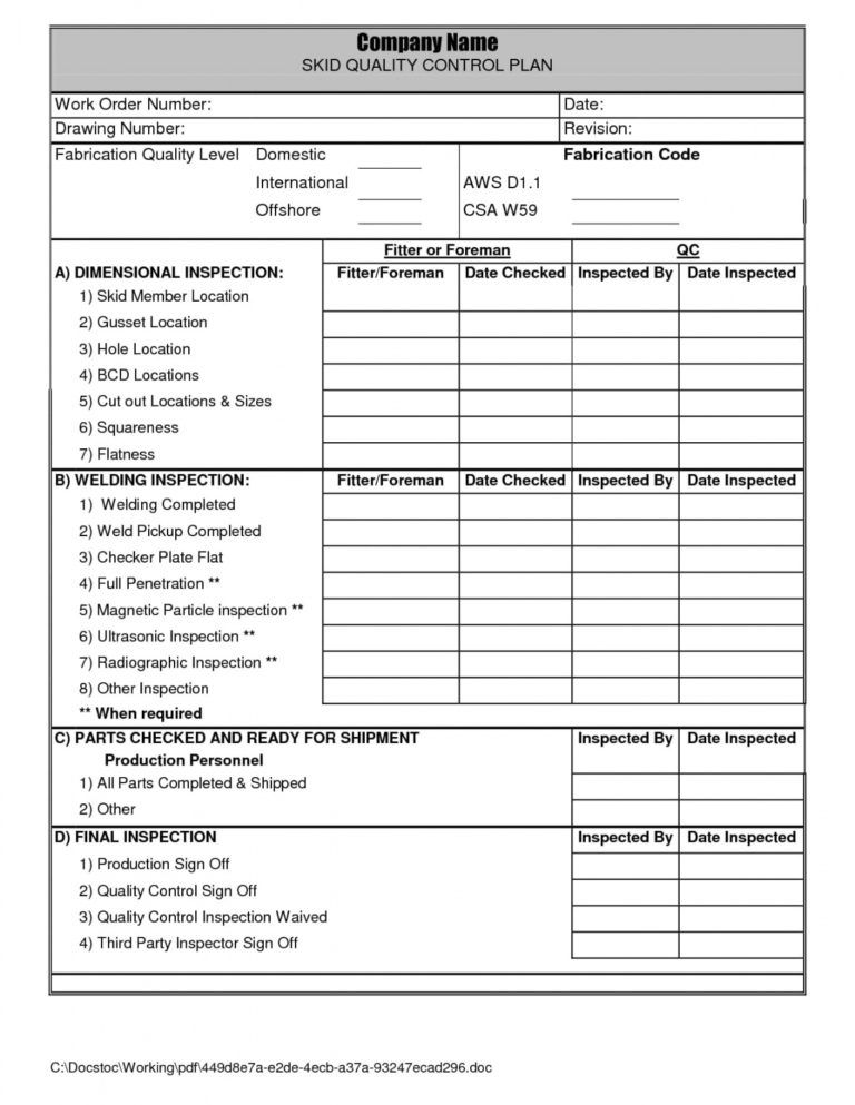 Quality Control Plan Sample Downloads