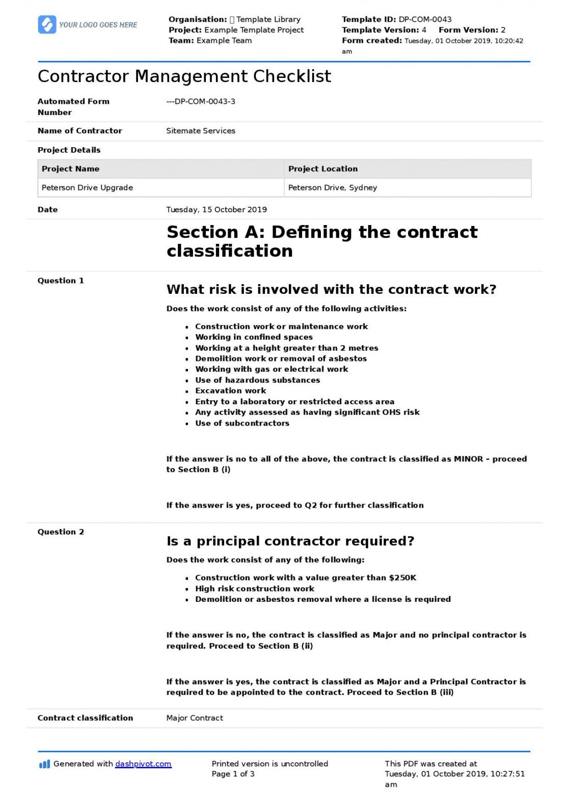 free contractor management checklist free and editable template construction project management contract template pdf