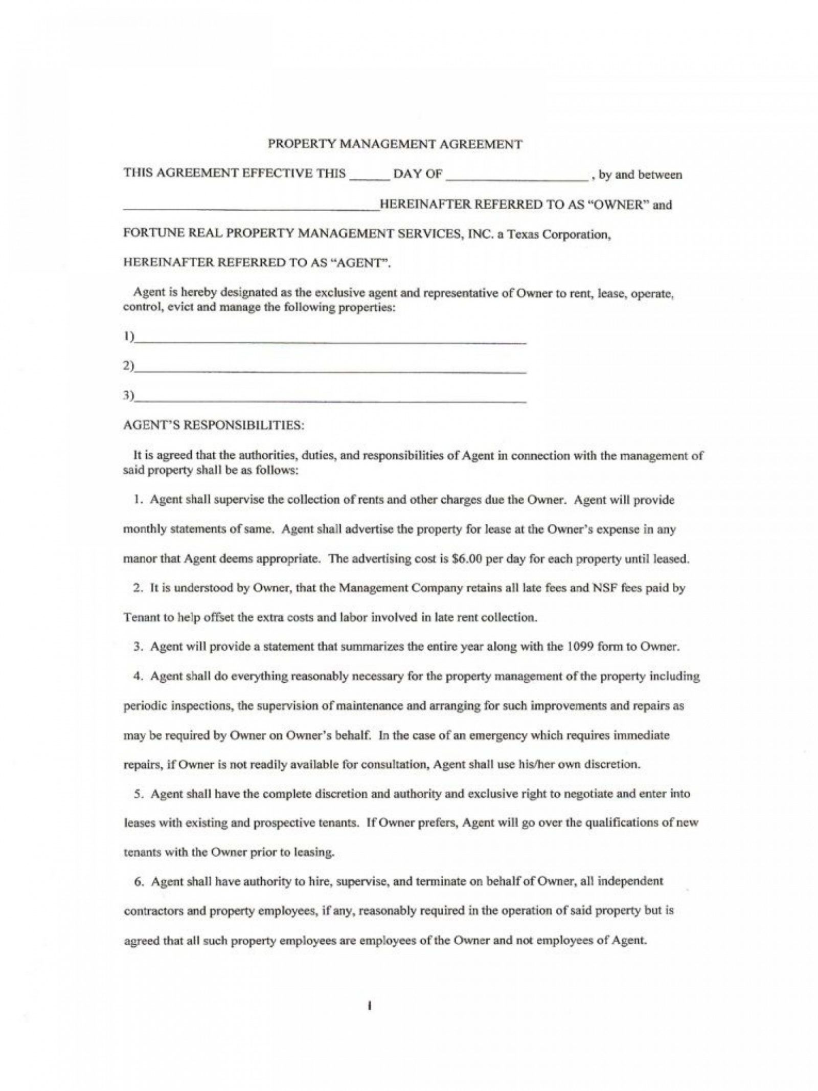 Free Property Management Agreement Template Addictionary Commercial