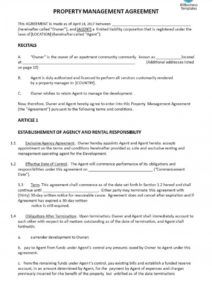 free property management agreement template ~ addictionary commercial property management agreement template example