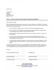 letter of intent for purchase of computer equipment template equipment purchase proposal template example