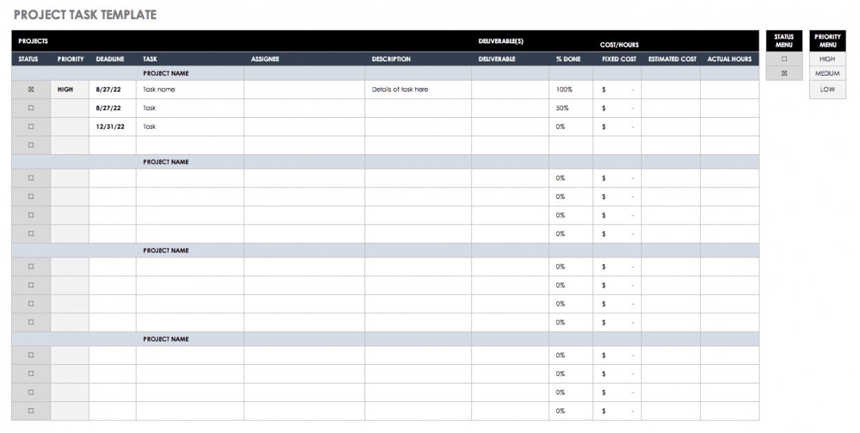 smartsheet templates for project management