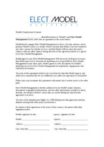 printable elect model management employment contract by nathan model management contract template word