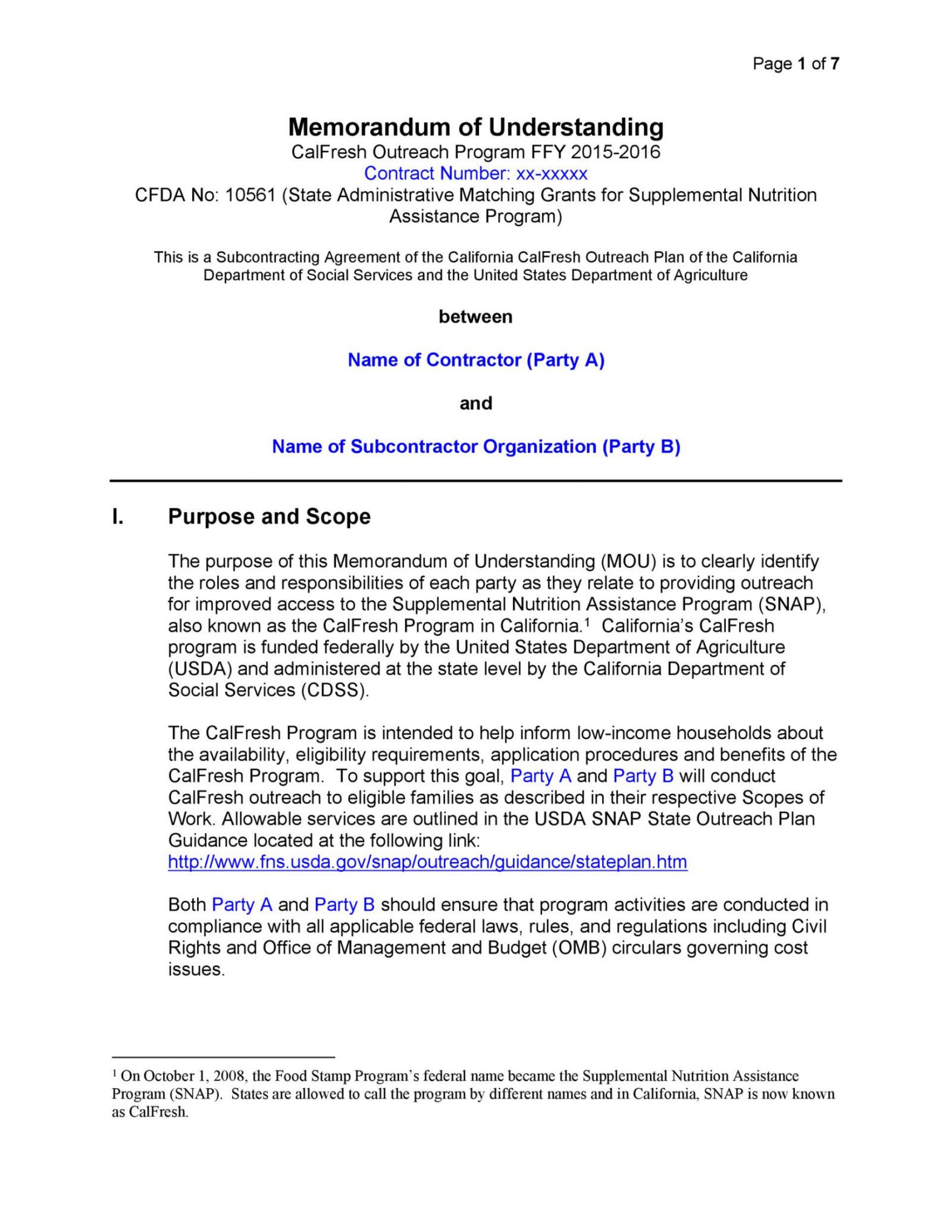 Sample Memorandum Of Understanding Template Word