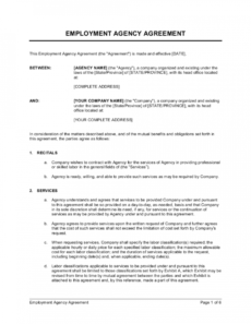 sample employment agency agreement template  by businessinabox™ model management contract template excel