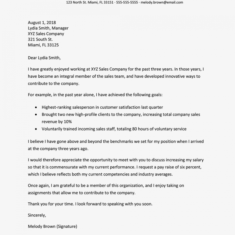 Sample Sample Letter Requesting A Pay Raise Salary Increase Proposal 