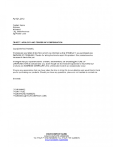 apology and tender of compensation template  by businessin compensation proposal template doc