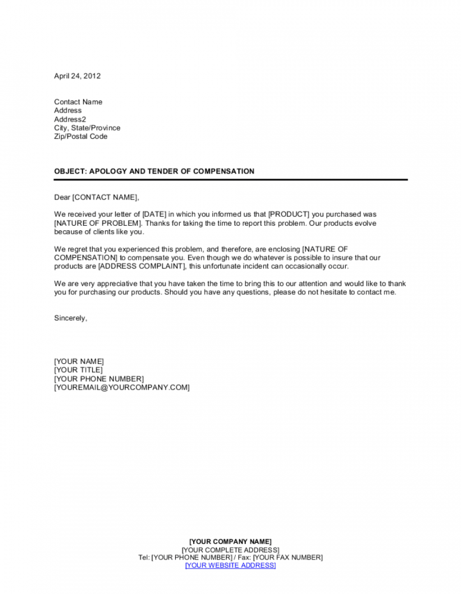 Compensation Letter Template