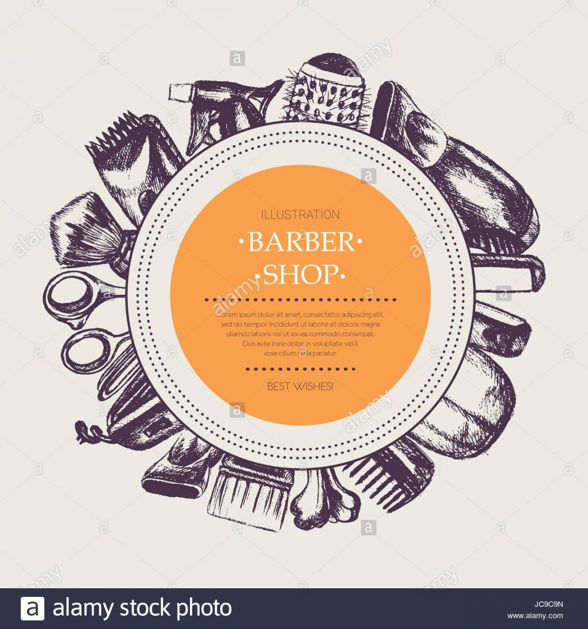 editable barber equipment  vector hand drawn round banner template round banner template doc