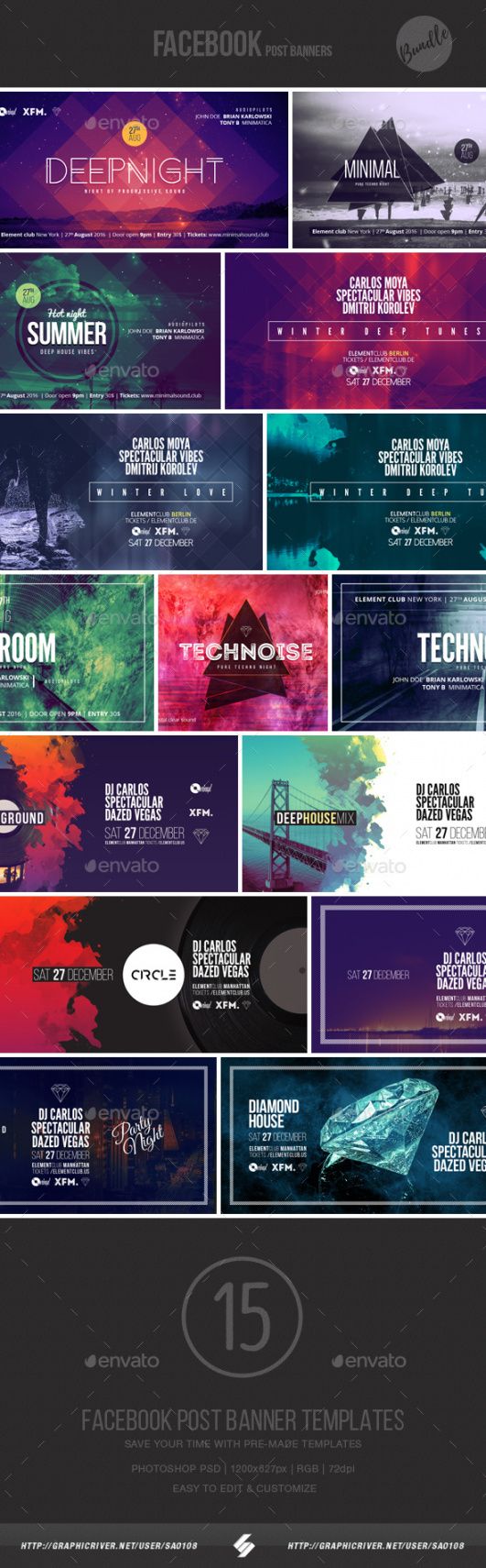 editable electronic music event facebook post banner templates bundle 1 event banner template example