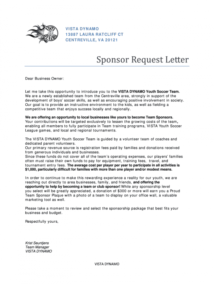 Football Sponsorship Letter Fill Out And Sign Printable Pdf Template