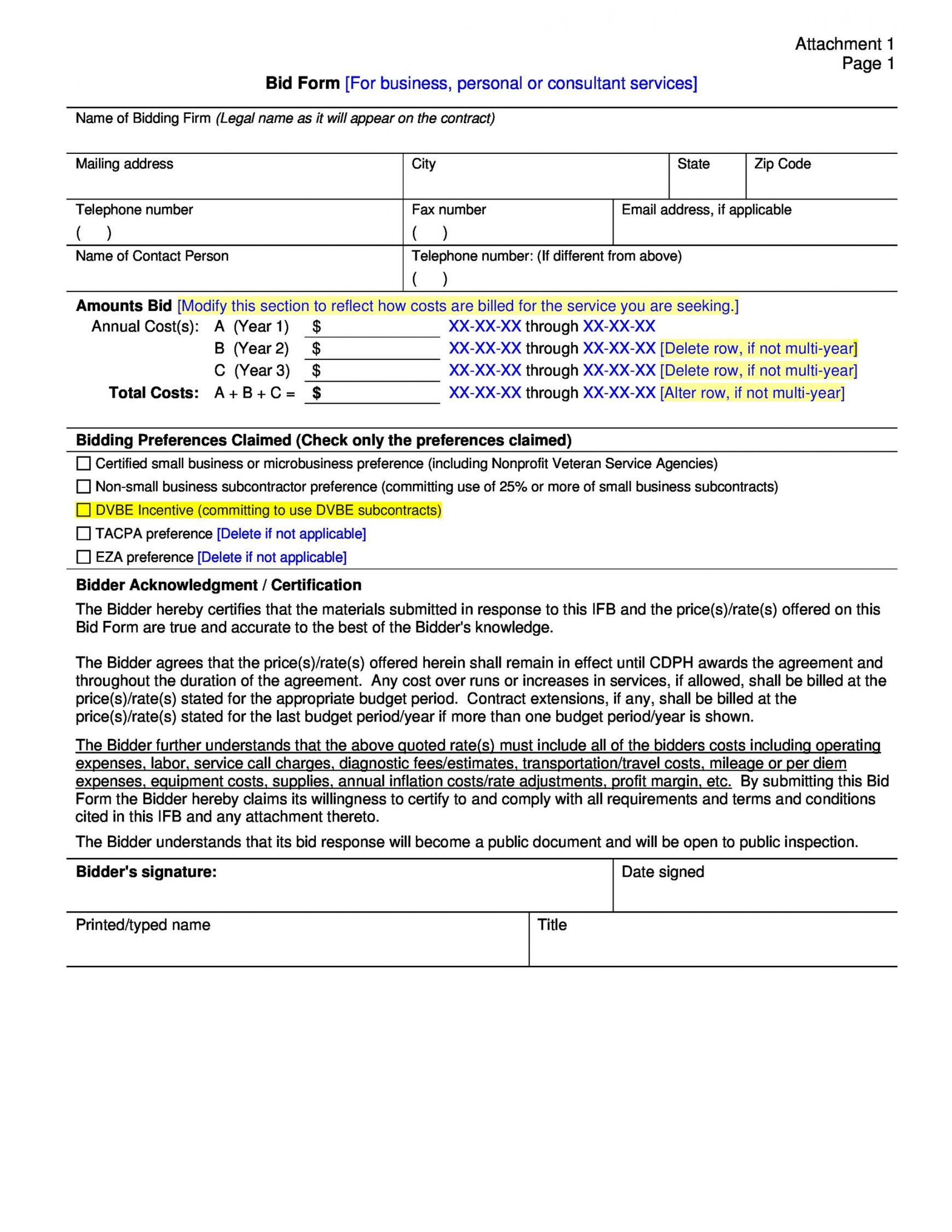 Free 31 Construction Proposal Template Construction Bid Forms 