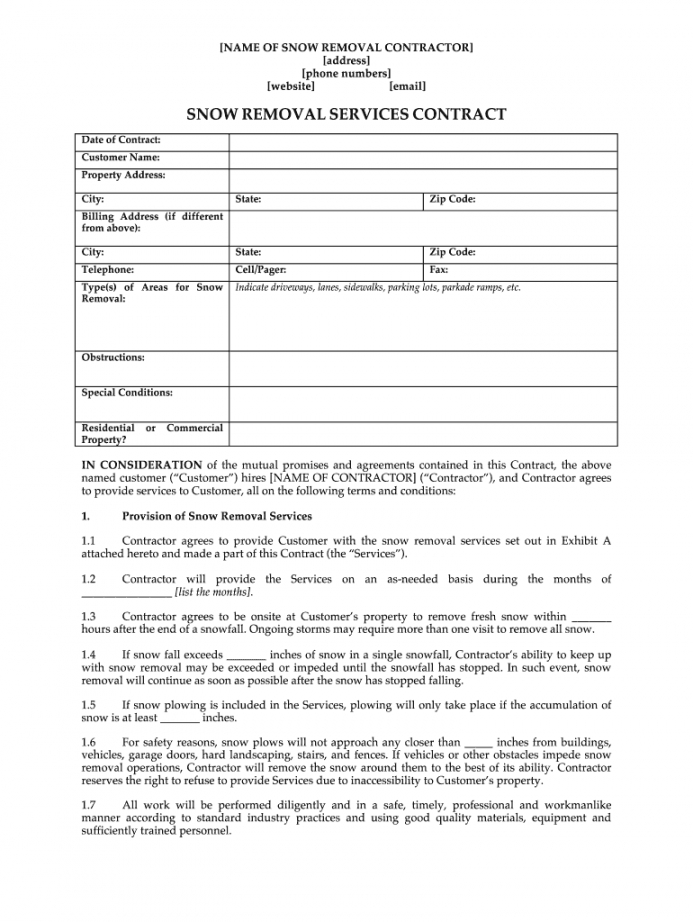 free snow removal contract  fill online printable fillable snow removal proposal template pdf