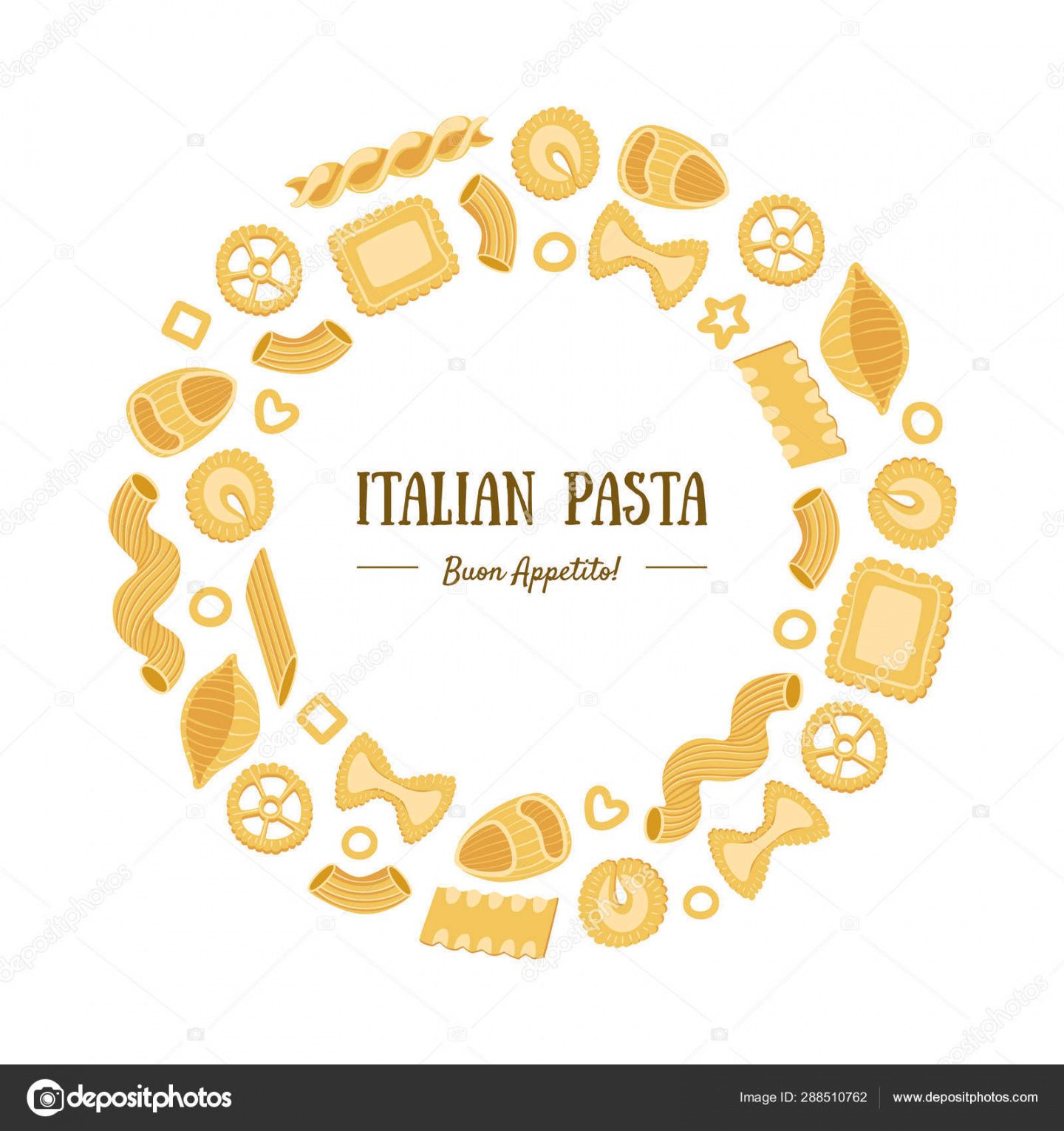 italian pasta banner template round frame with different types of  traditional pasta can be used for menu packaging fyer card vector  illustration round banner template