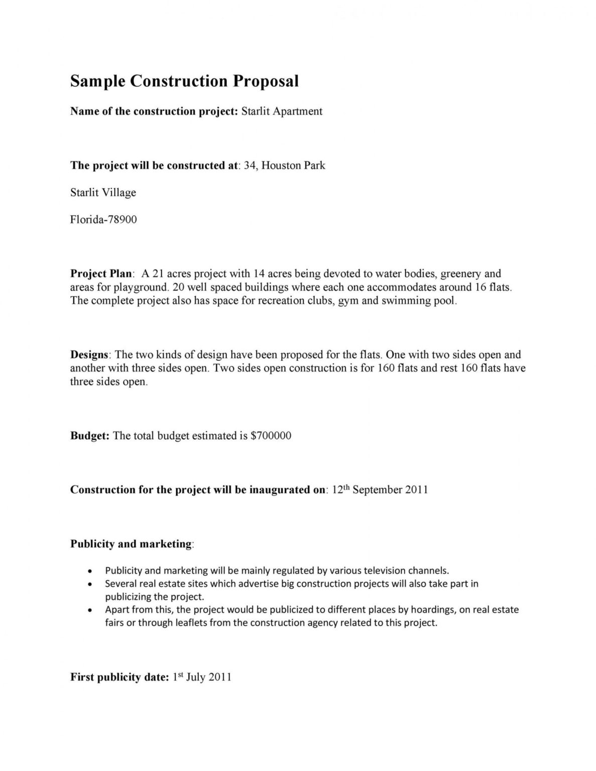 Printable 31 Construction Proposal Template & Construction Bid Forms