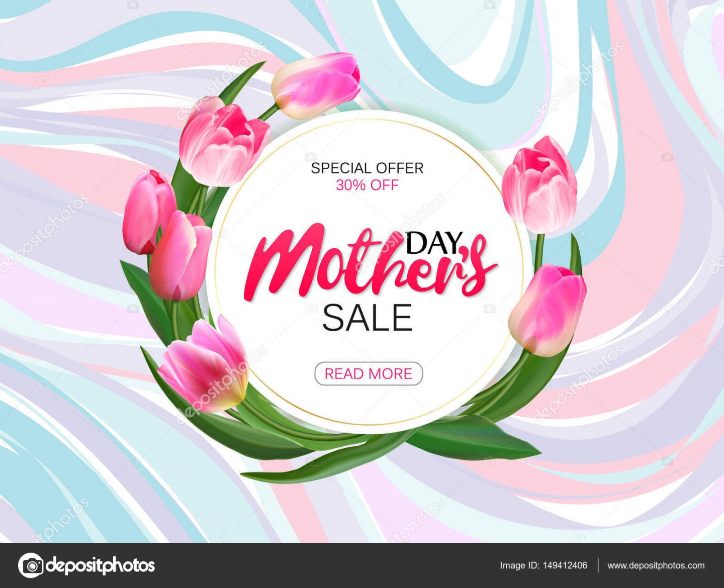 printable mothers day sale offer banner template round banner with lettering on  marble background feminine sale tag shop market poster design vector round banner template word