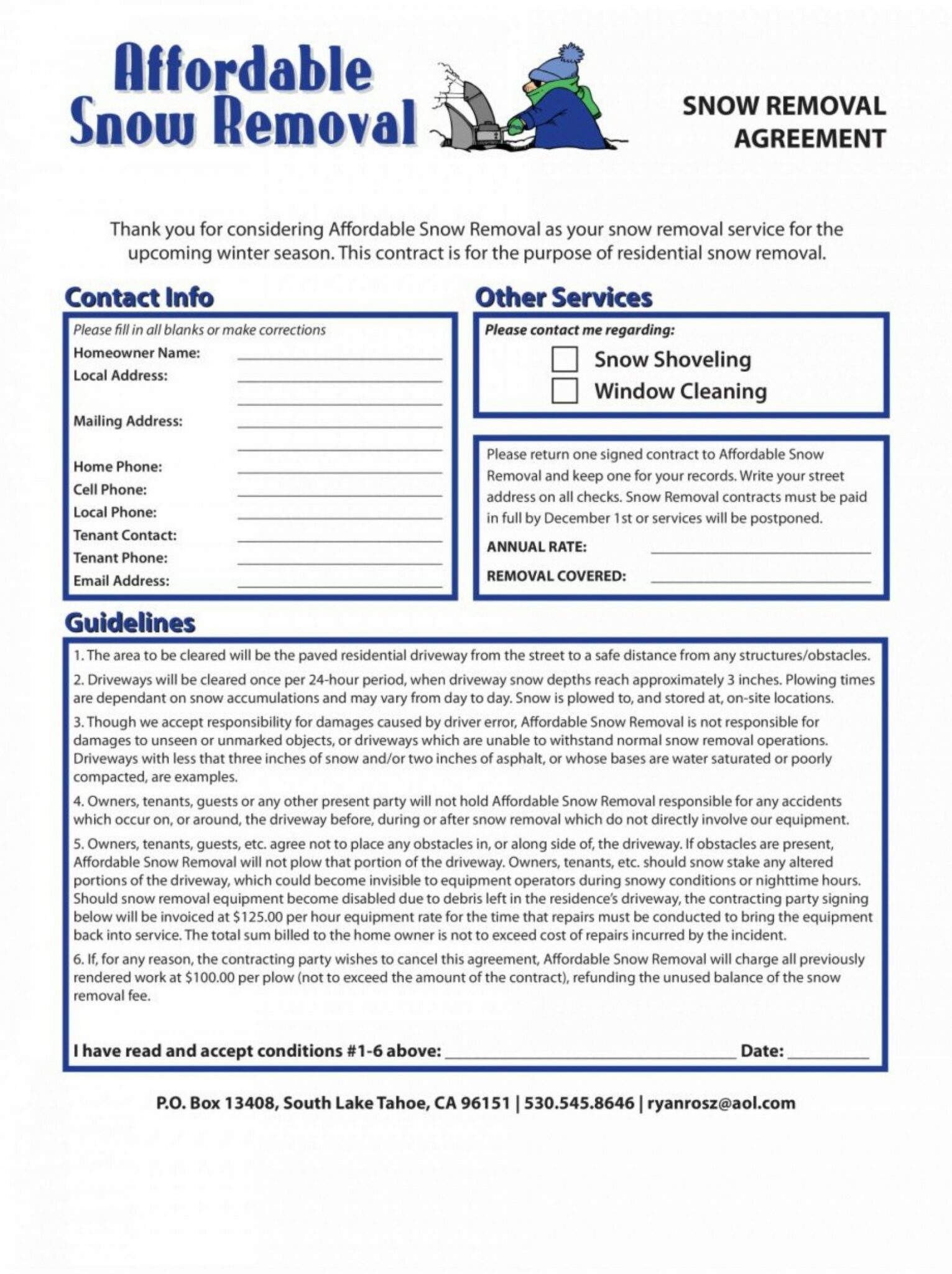 Printable Snow Removal Contract Templates ~ Addictionary Snow Removal