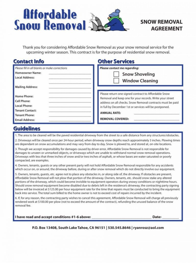 Printable Snow Removal Contract Templates Addictionary Snow Removal