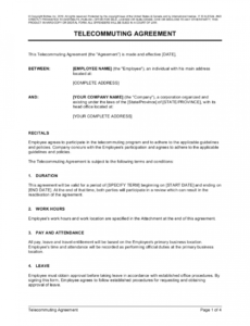 printable telecommuting agreement template  by businessinabox™ telecommuting proposal template excel