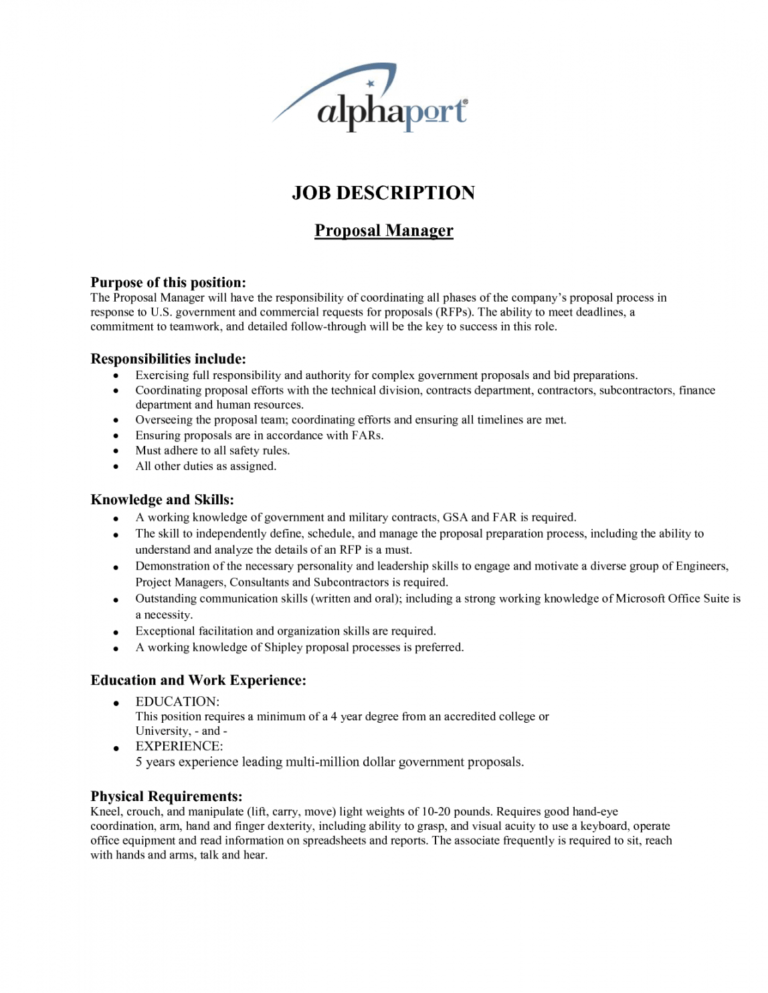 Sample job proposal for a management position image