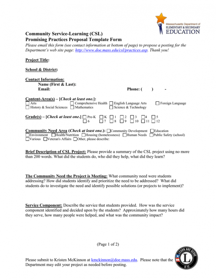 Service Learning Project Proposal Template 6858