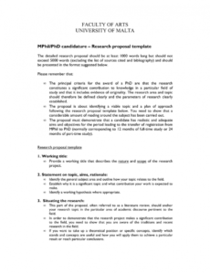 sample faculty of arts university of malta mphilphd candidature phd research proposal template word