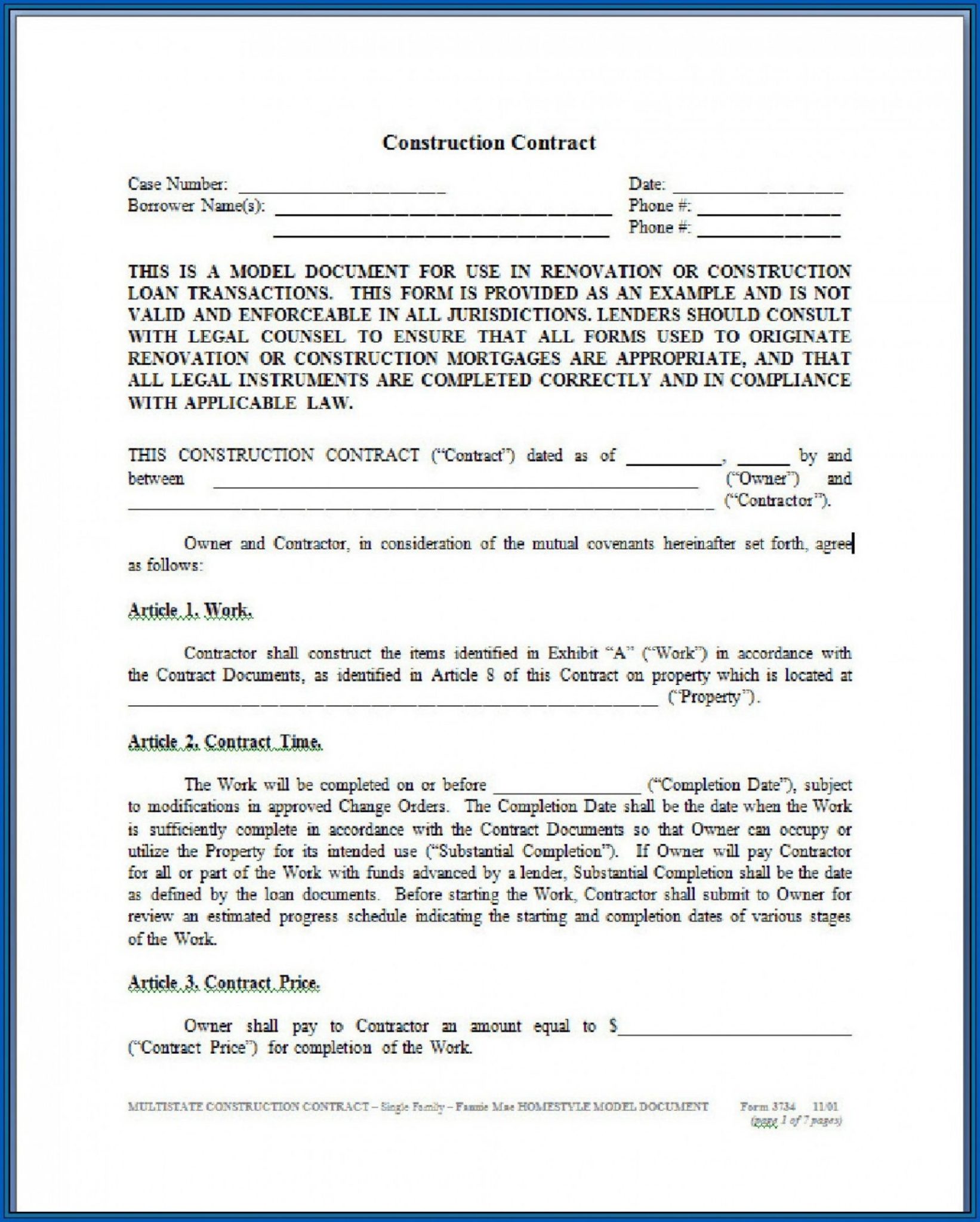 Sample Residential Construction Contract Template Addictionary 