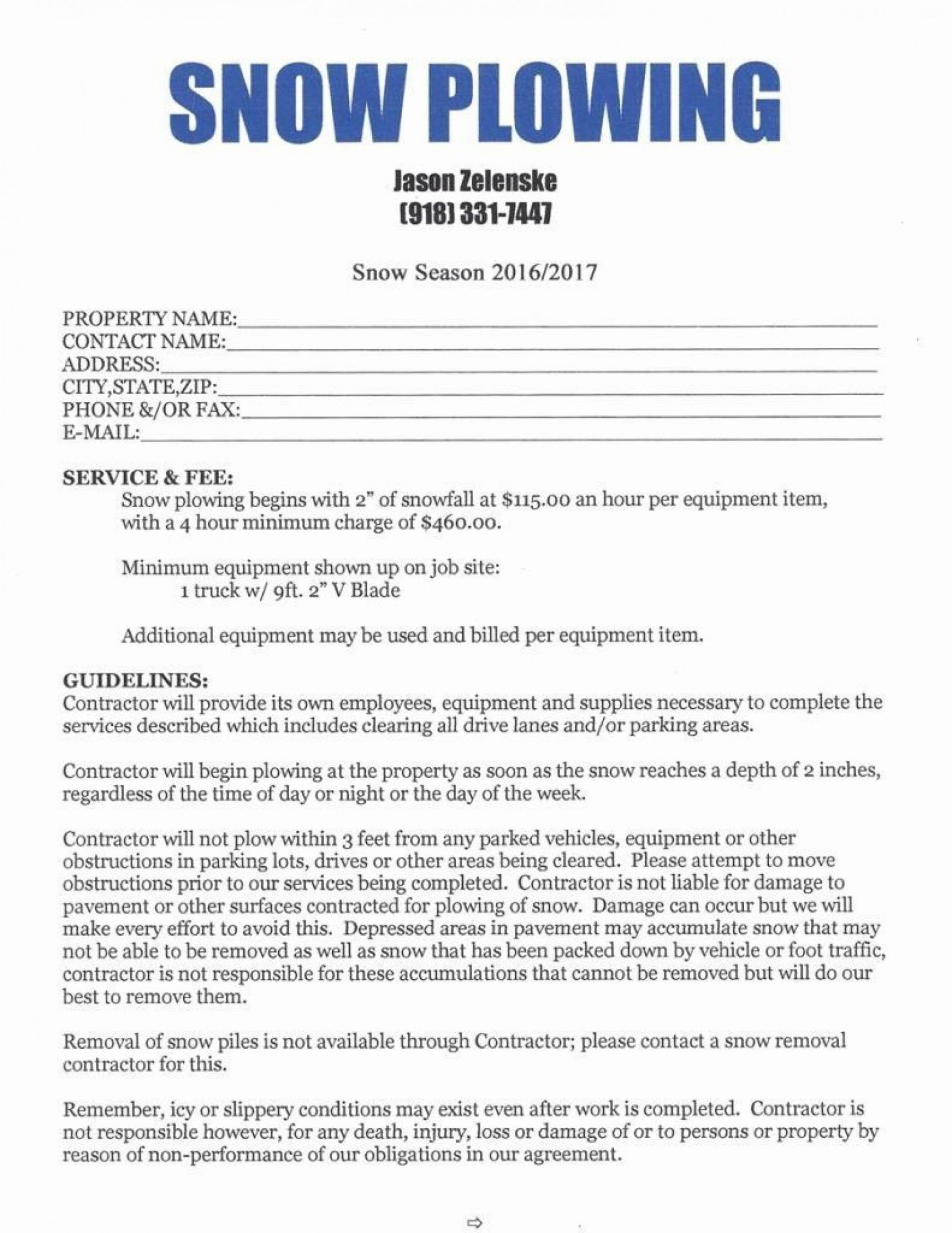 snow removal contract template ~ addictionary snow removal proposal template example