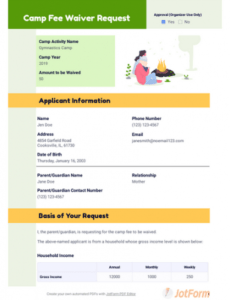 editable summer camp activity waiver template  pdf templates  jotform summer camp proposal template example