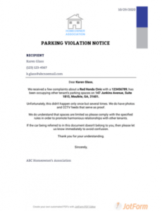 parking violation notice template  pdf templates  jotform parking proposal template