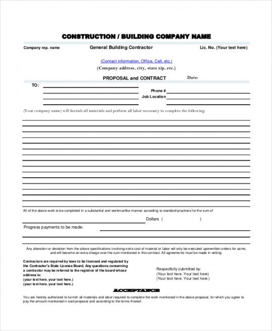 printable free 8 sample construction proposal forms in pdf  ms carpentry proposal template doc