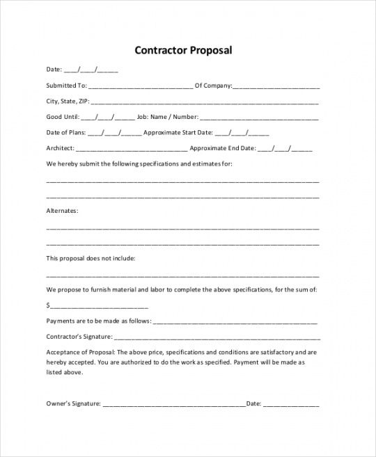 sample free 8 sample construction proposal forms in pdf  ms carpentry proposal template word