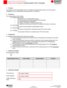 editable policy and procedure implementation plan proposal for policy change template example