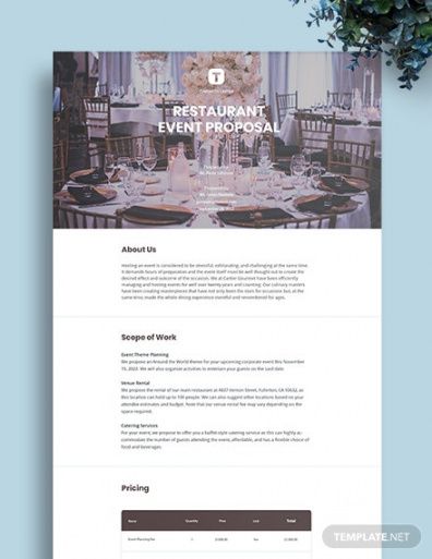 editable restaurant event proposal template free pdf  word hosting proposal template doc