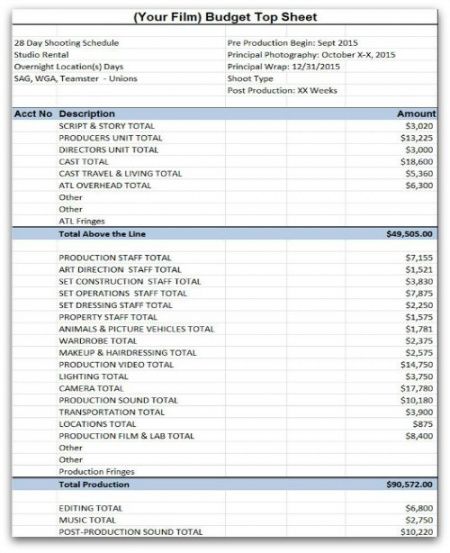 printable film budget template  sample movie production budgeting movie proposal template word