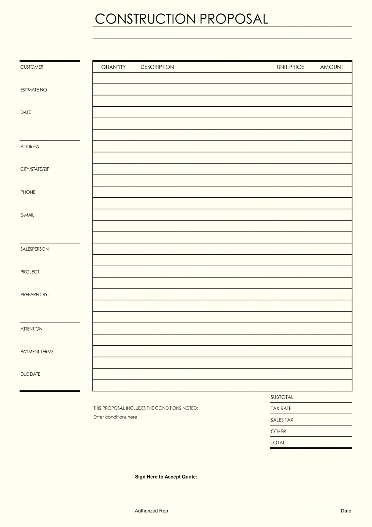 sample 10 best free printable estimate templates blank contractor proposal form template doc
