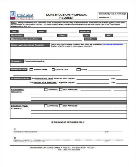 editable free 37 proposal forms in pdf  excel  ms word request for proposal construction template pdf