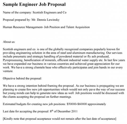 engineer job proposal template staff hiring proposal template example